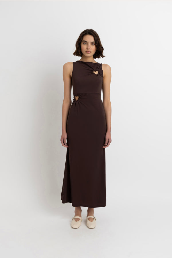 Amy Lynn Harlie Brown Heart Cut Out Maxi Dress