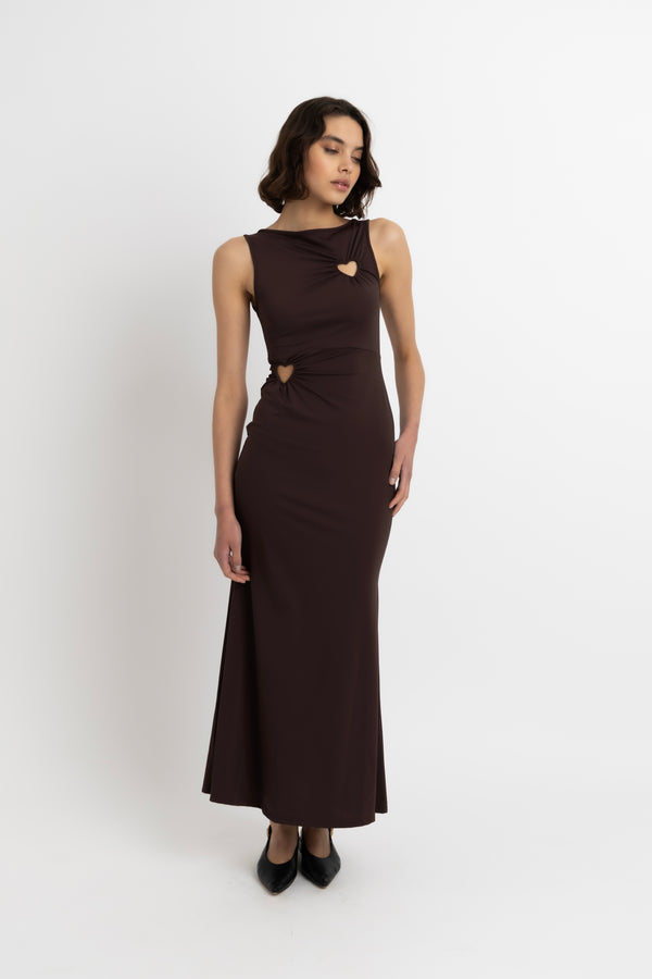 Amy Lynn Harlie Brown Heart Cut Out Maxi Dress