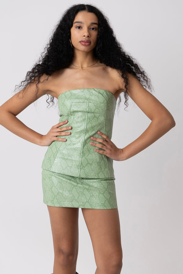 amy lynn Johanna Mint Snakeskin Bandeau Top