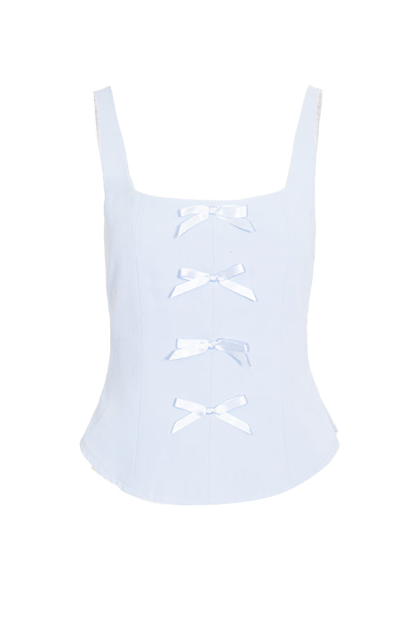 amy lynn Kady Blue Ribbon Detail Corset Top