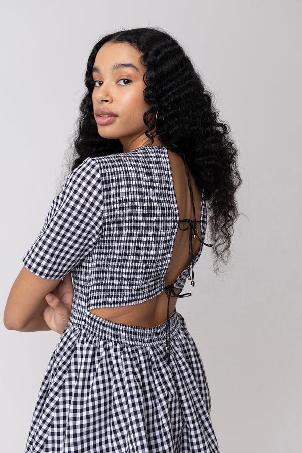 Amy Lynn Kiran Black Gingham Mini Puffball Dress
