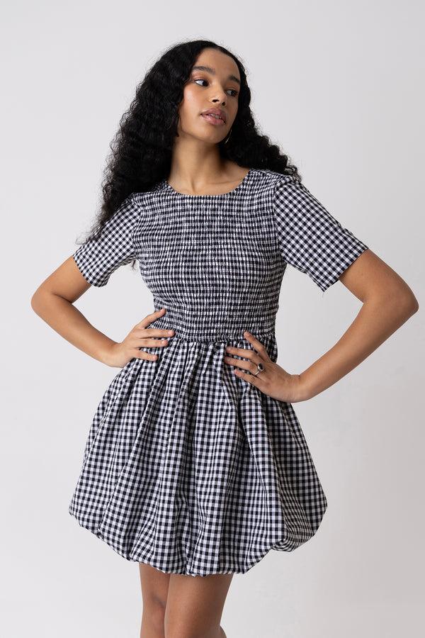 Amy Lynn Kiran Black Gingham Mini Puffball Dress