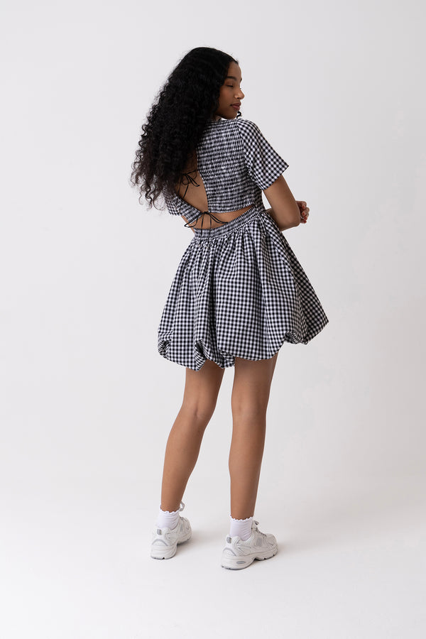 Amy Lynn Kiran Black Gingham Mini Puffball Dress