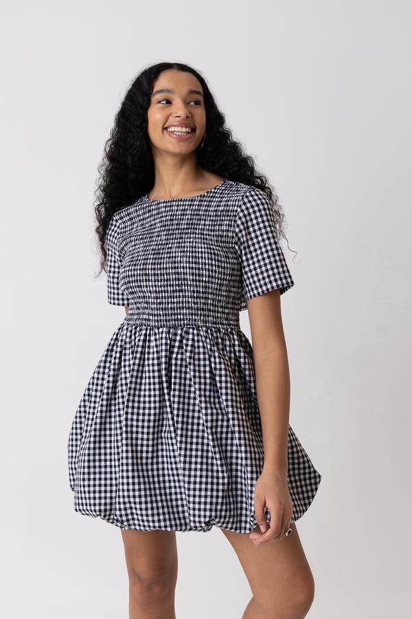 amy lynn Kiran Black Gingham Mini Puffball Dress