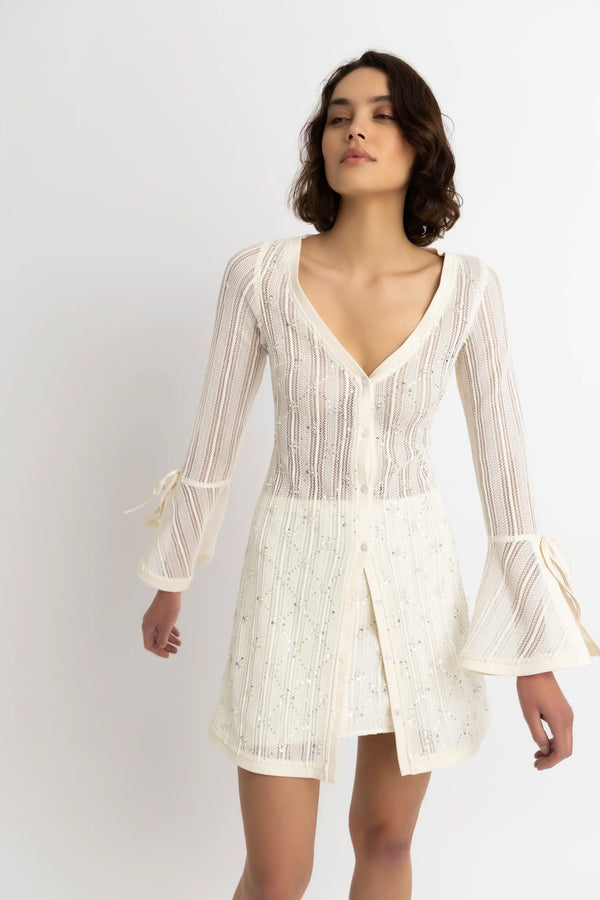 Amy Lynn Lucia Cream Crochet Embellished Dress
