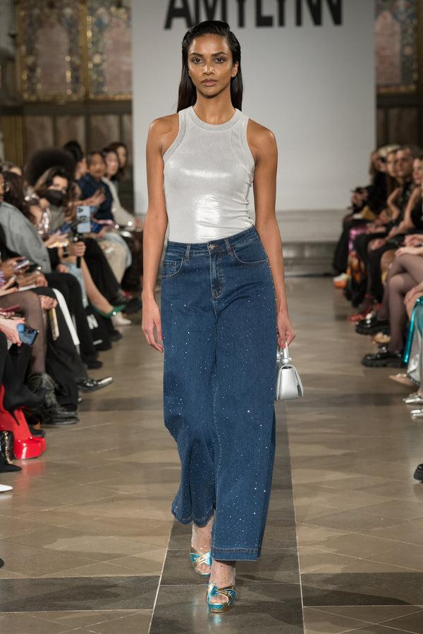 Amy Lynn Lulu Silver Metallic Racer Top