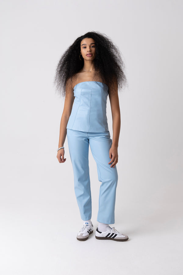 amy lynn Lupe Sky Blue Vegan Leather Trousers