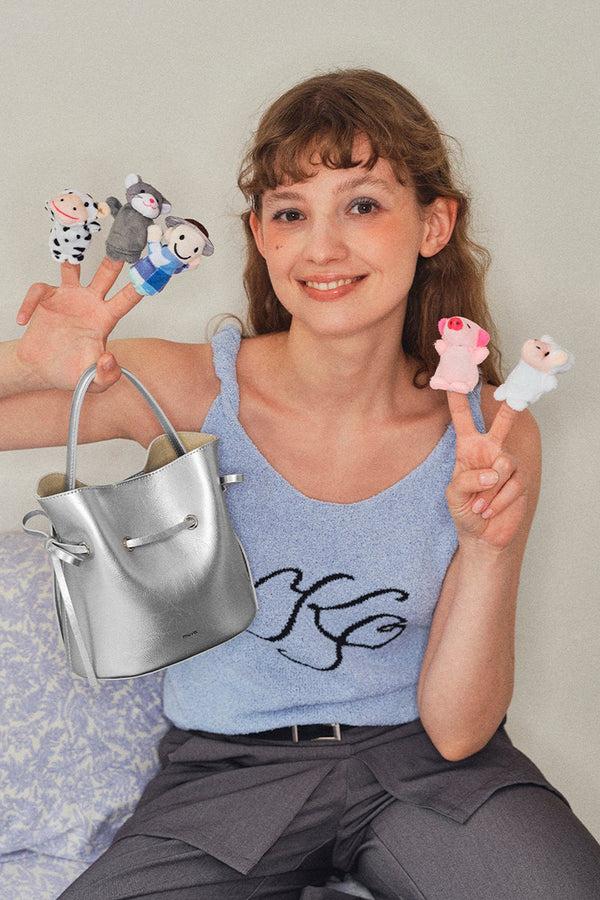 Amy Lynn Lyon Silver Leather Bucket Bag