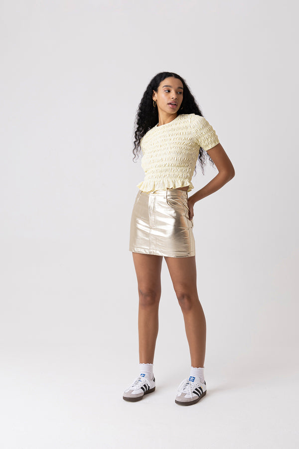 amy lynn Milena Gold Metallic Mini Skirt