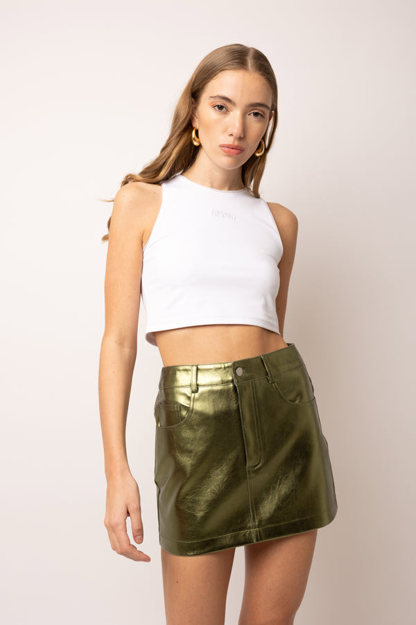 Amy Lynn Milena Khaki Green Metallic Mini Skirt