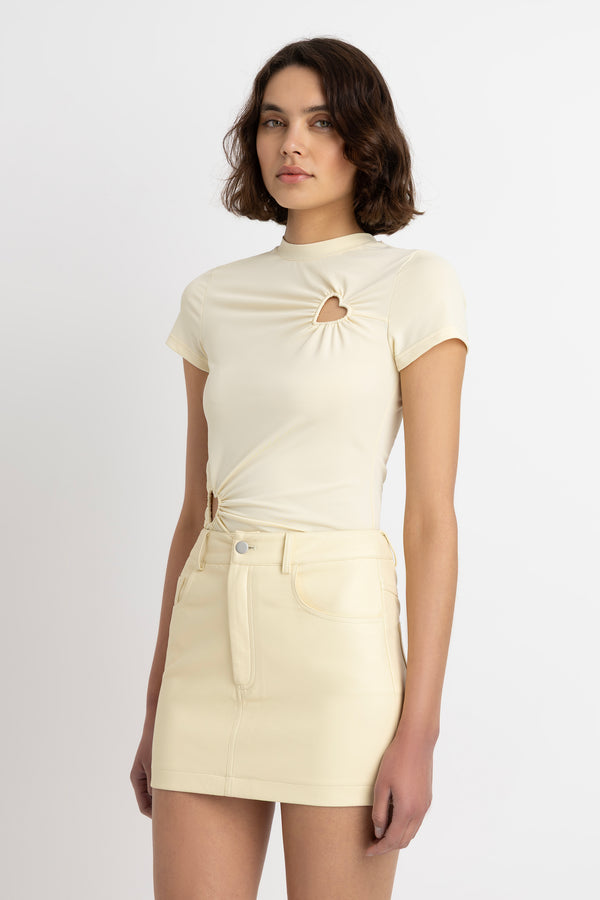 Amy Lynn Milena Lemon Yellow Leather Mini Skirt