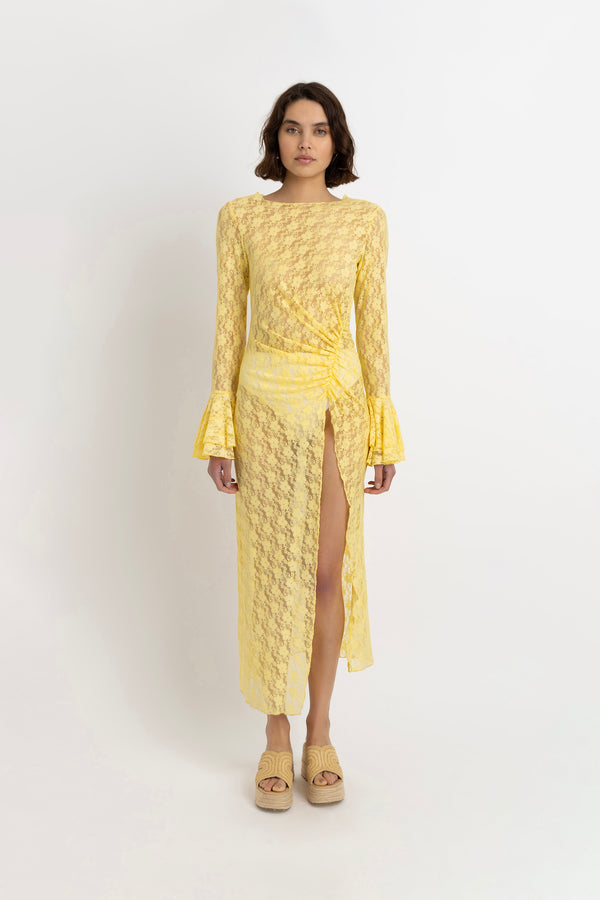Amy Lynn Nola Yellow Lace Tunic Overlay Dress