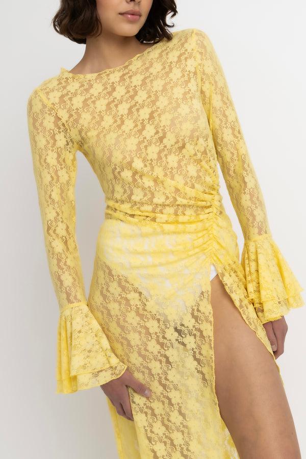 Amy Lynn Nola Yellow Lace Tunic Overlay Dress
