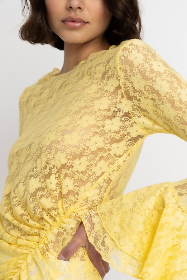 Amy Lynn Nola Yellow Lace Tunic Overlay Dress