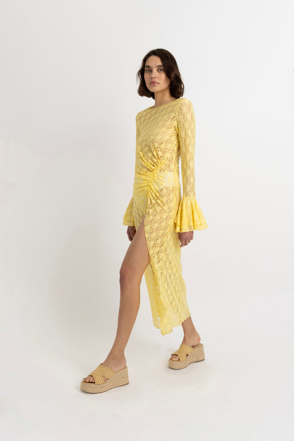 amy lynn Nola Yellow Lace Tunic Overlay Dress