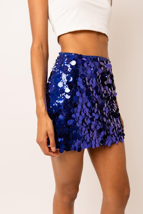 Amy Lynn Oceane Cobalt Blue Disc Mini Skirt