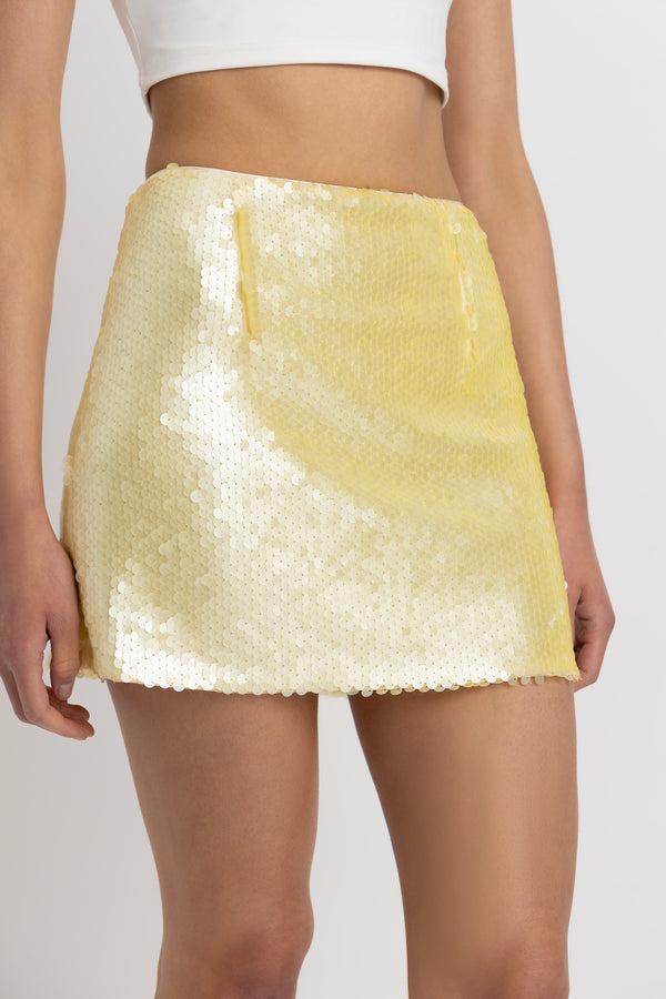 Amy Lynn Oceane Lemon Yellow Disc Mini Skirt
