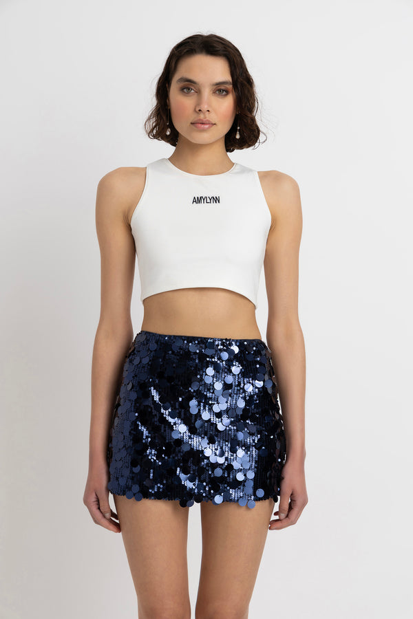 amy lynn Oceane Navy Disc Mini Skirt