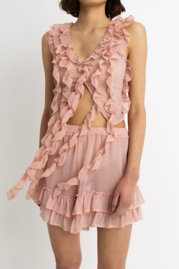 Amy Lynn Paola Pink Ruffle Chiffon Top