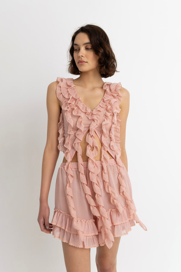 Amy Lynn Paola Pink Ruffle Frill Shorts
