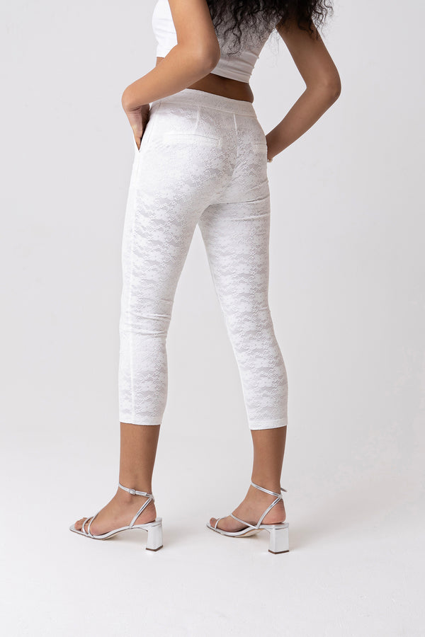 Amy Lynn Penny White Lace Capri Pants