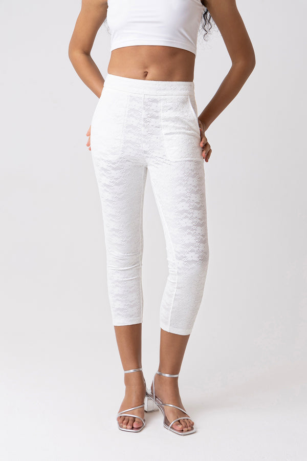 amy lynn Penny White Lace Capri Pants
