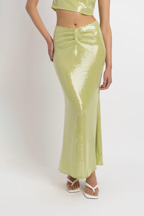 Amy Lynn Riva Lime Green Sequin Maxi Skirt