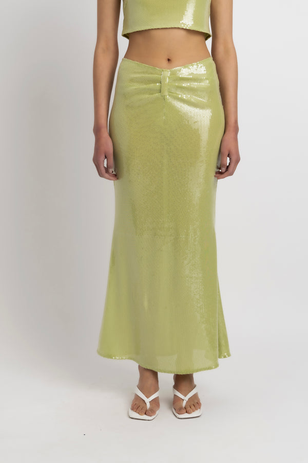 Amy Lynn Riva Lime Green Sequin Maxi Skirt