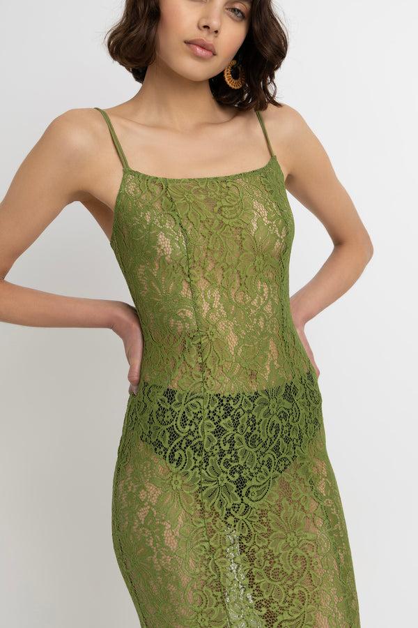 Amy Lynn Sahar Olive Floral Lace Maxi Dress