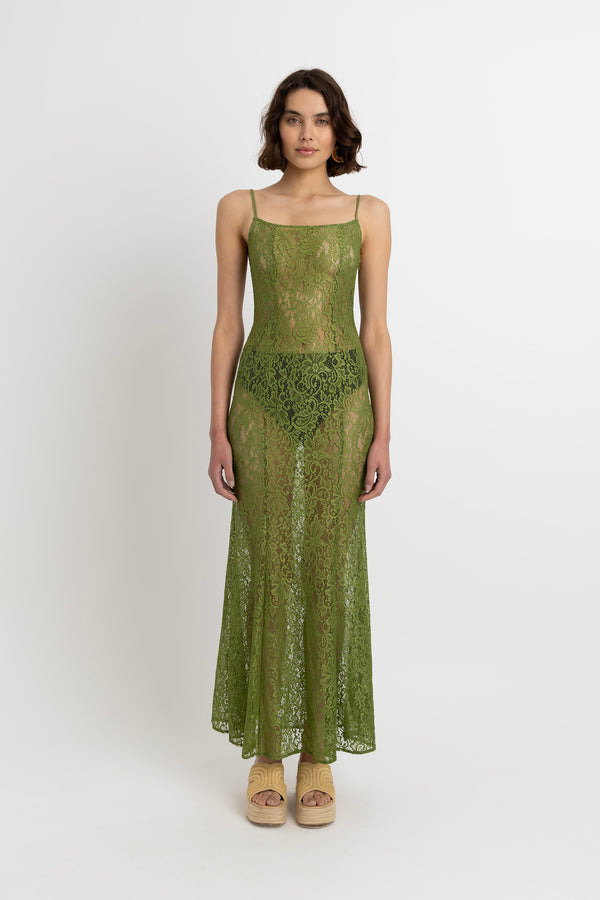 amy lynn Sahar Olive Floral Lace Maxi Dress