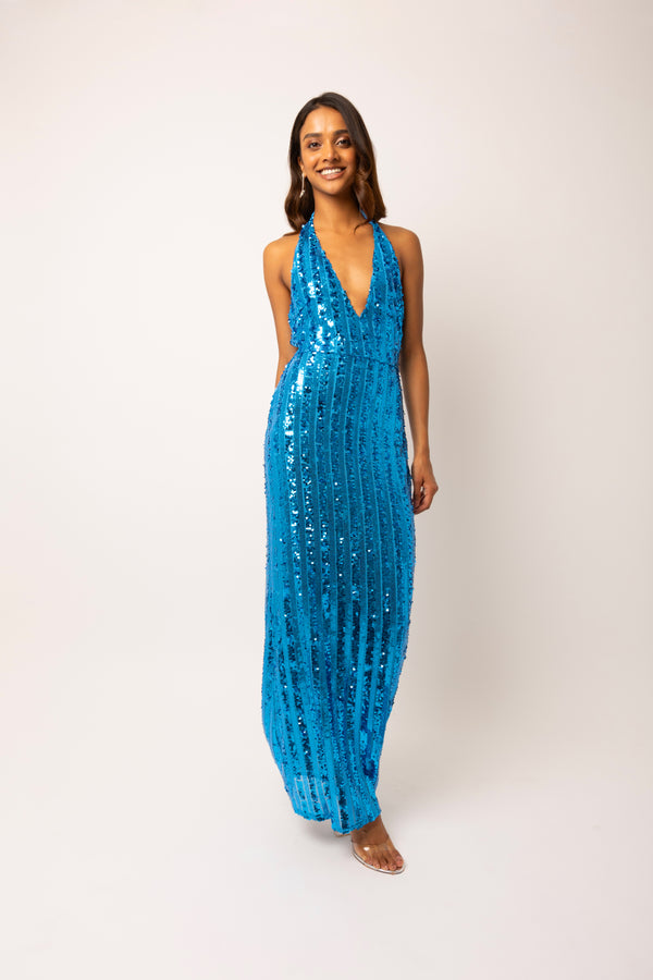 Amy Lynn Shiloh Blue Sequin Maxi Dress