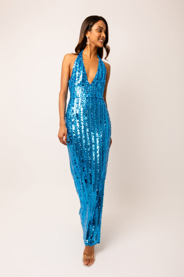 Amy Lynn Shiloh Blue Sequin Maxi Dress