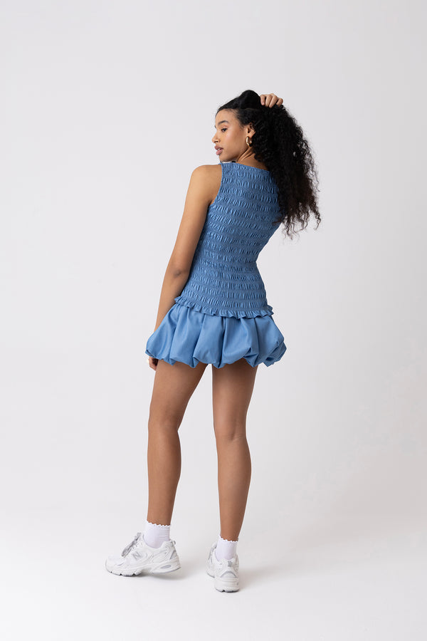 Amy Lynn Sonya Lyocell Shirred Chambray Blue Top