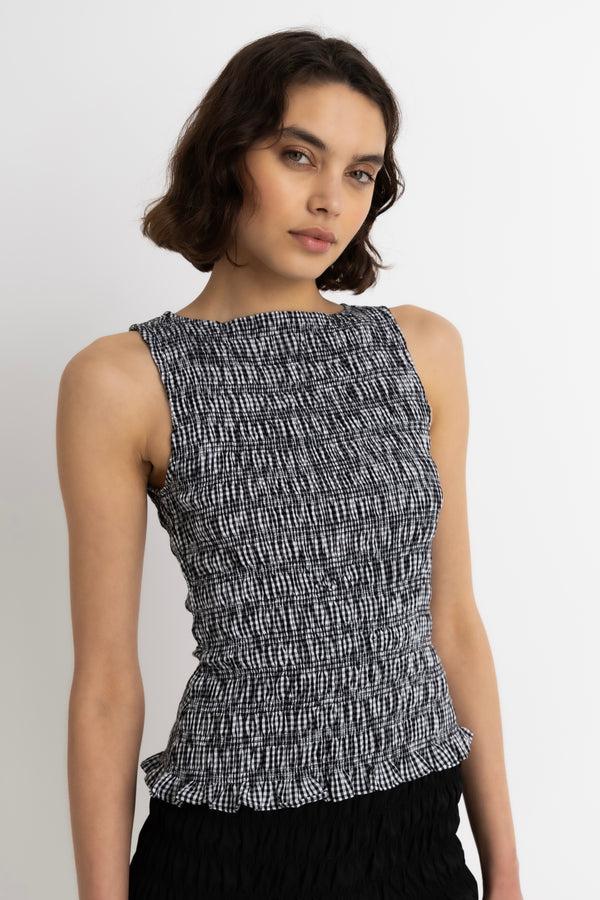 amy lynn Sonya Pure Cotton Black Gingham Top