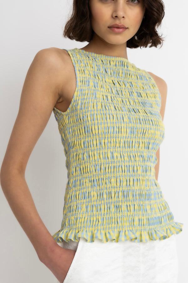 Amy Lynn Sonya Pure Cotton Yellow Blue Check Top