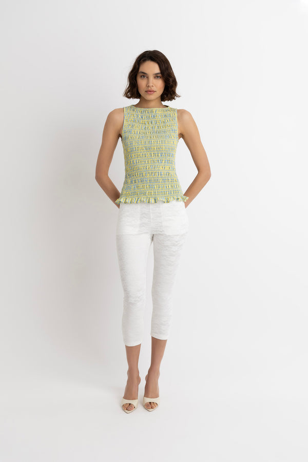 Amy Lynn Sonya Pure Cotton Yellow Blue Check Top