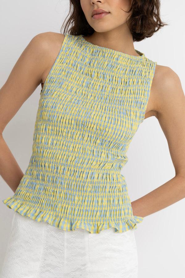 Amy Lynn Sonya Pure Cotton Yellow Blue Check Top