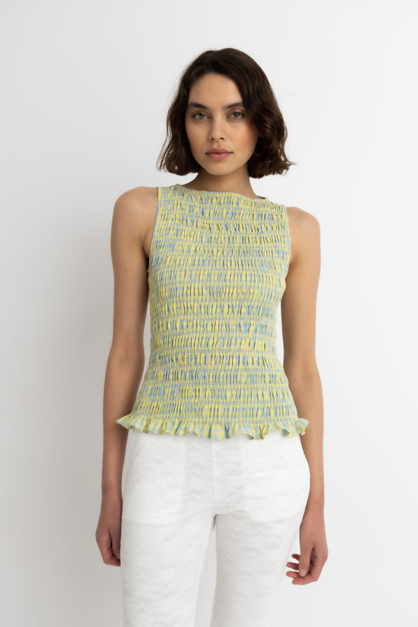 amy lynn Sonya Pure Cotton Yellow Blue Check Top