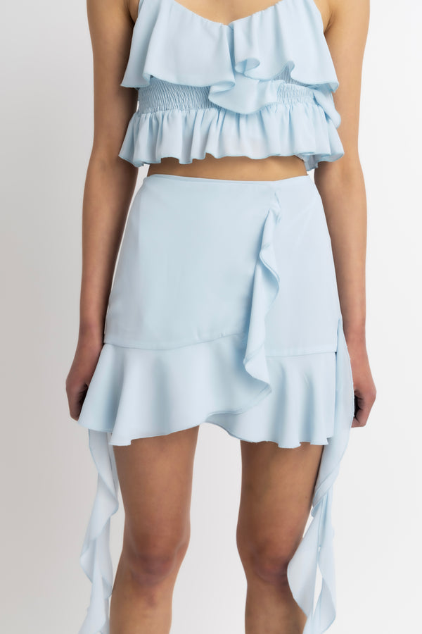 Amy Lynn Teresa Blue Ruffles Mini Skirt