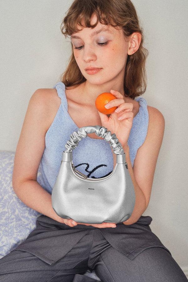 Amy Lynn Verona Silver Ruched Bag