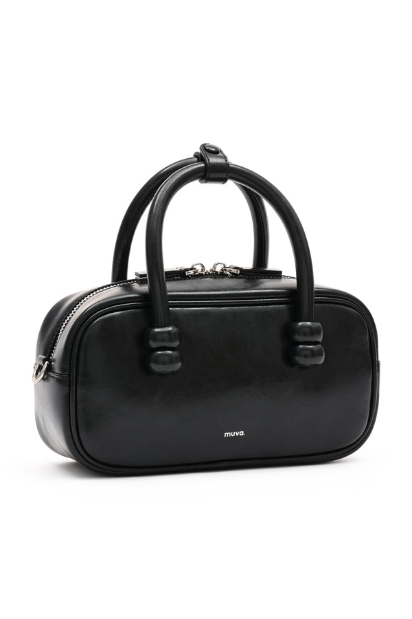 Amy Lynn Boston Black Leather Crossbody Rectangle Bag