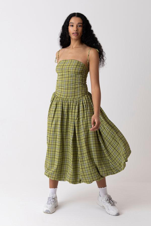 amy lynn Cher Alexa Green Plaid Pattern Puffball Dress