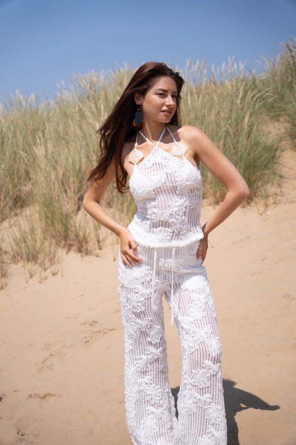 amy lynn Cici White Pure Cotton Crochet Floral Lace Top