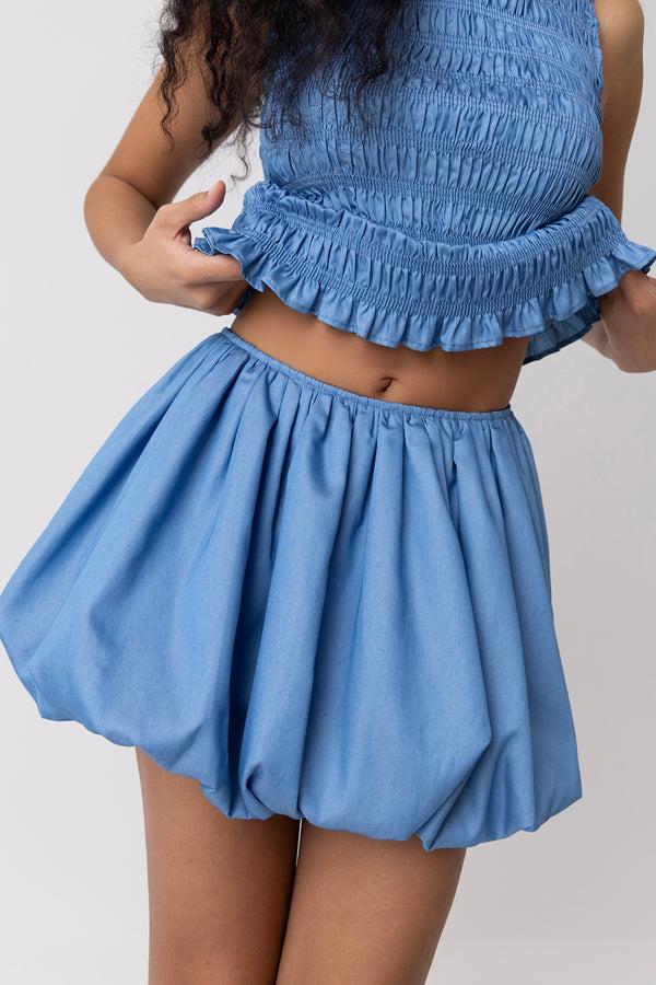 Amy Lynn Claudia Chambray Blue Ultra Puffball Mini Skirt