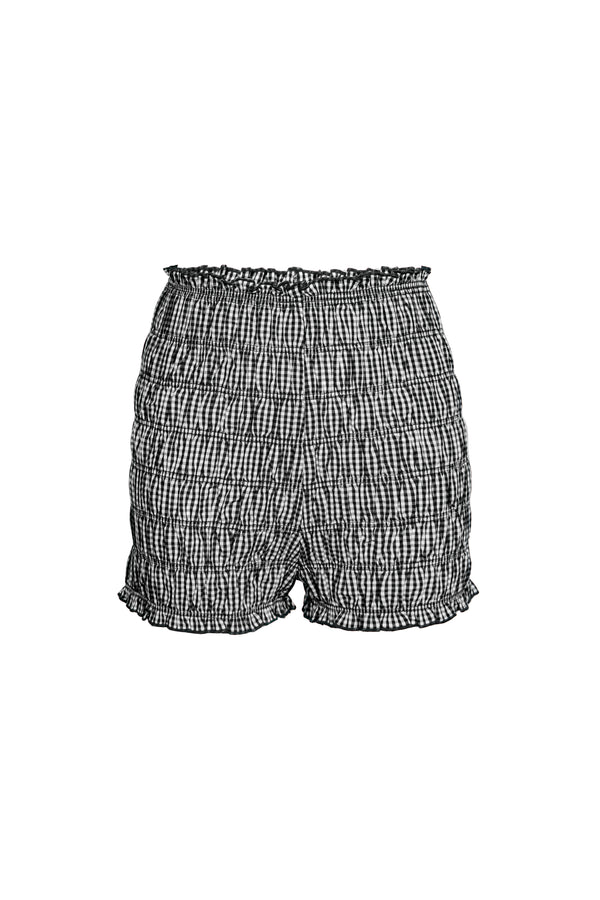 amy lynn Danica Black Cotton Gingham Shirred Shorts