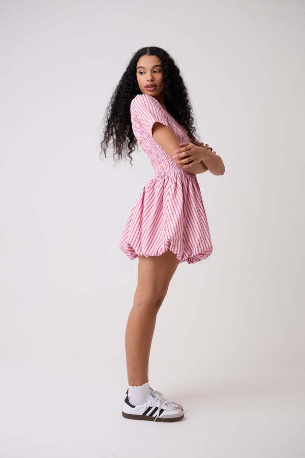 Amy Lynn Eleanor Pure Cotton Pink Stripe Mini Puffball Dress