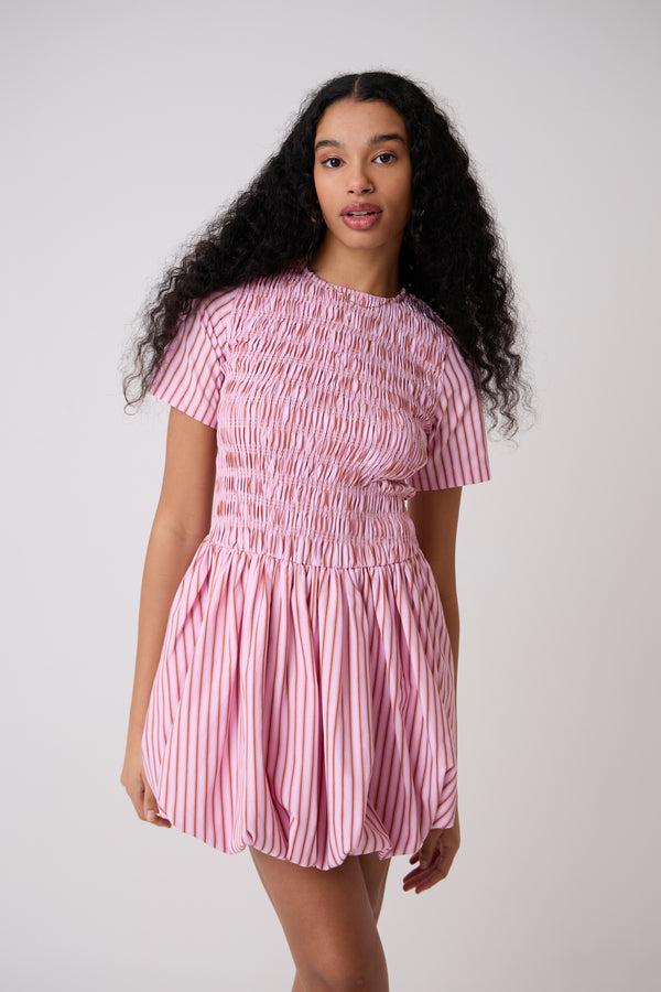 Amy Lynn Eleanor Pure Cotton Pink Stripe Mini Puffball Dress