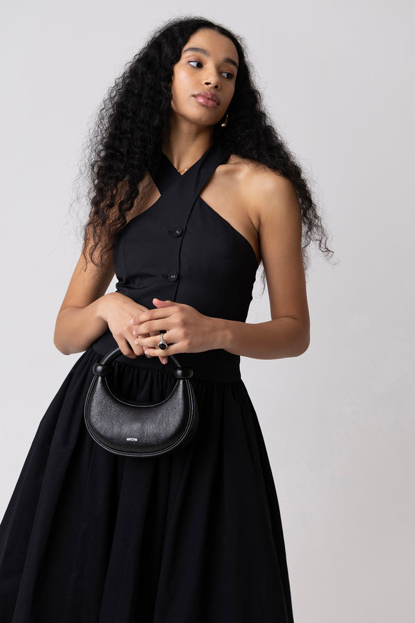 Amy Lynn Garcelle Rich Cotton Black Halterneck Midi Dress