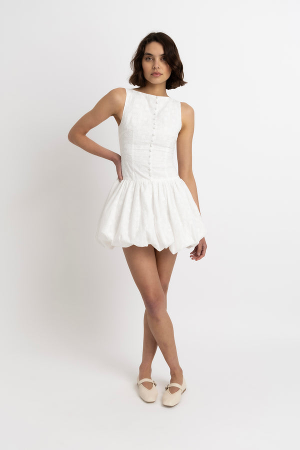 amy lynn Grazia Pure Cotton White Mini Puffball Dress