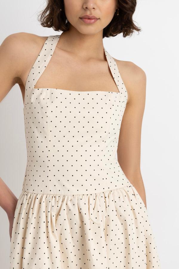 Amy Lynn Judie Pure Cotton Beige Polka Print Maxi Dress